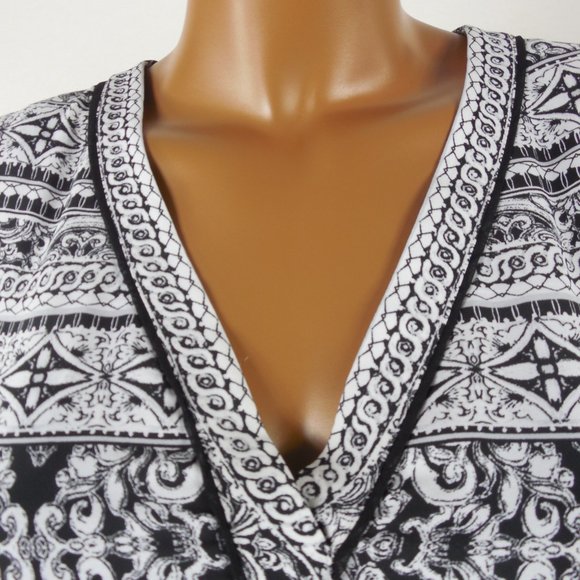 WHITE HOUSE BLACK MARKKET Top M Casual Print Tunic Shirt Drawstring Tie Blouse - Picture 4 of 12